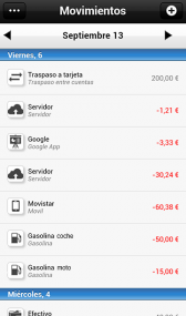 Imagen de movimientos de una contabilidad en la app de Iphone